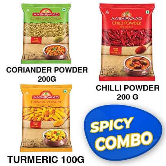 Picture of Aashirvaad Turmeric (200g) + Coriander (200g) + Chilli Powder (200g) - Combo Value Pack